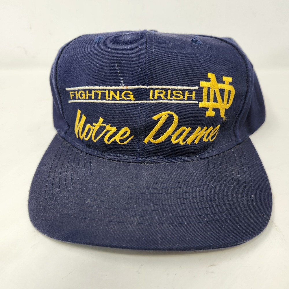 Vintage Notre Dame Fighting Irish American Needle Snapback Hat Navy Blue 90s‎